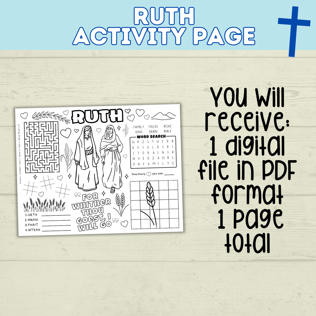 Bible Activity Page | Ruth Coloring Page | Ruth and Naomi | Ruth and Boaz | Christian Digital Download | Bible Craft | Activity Printable