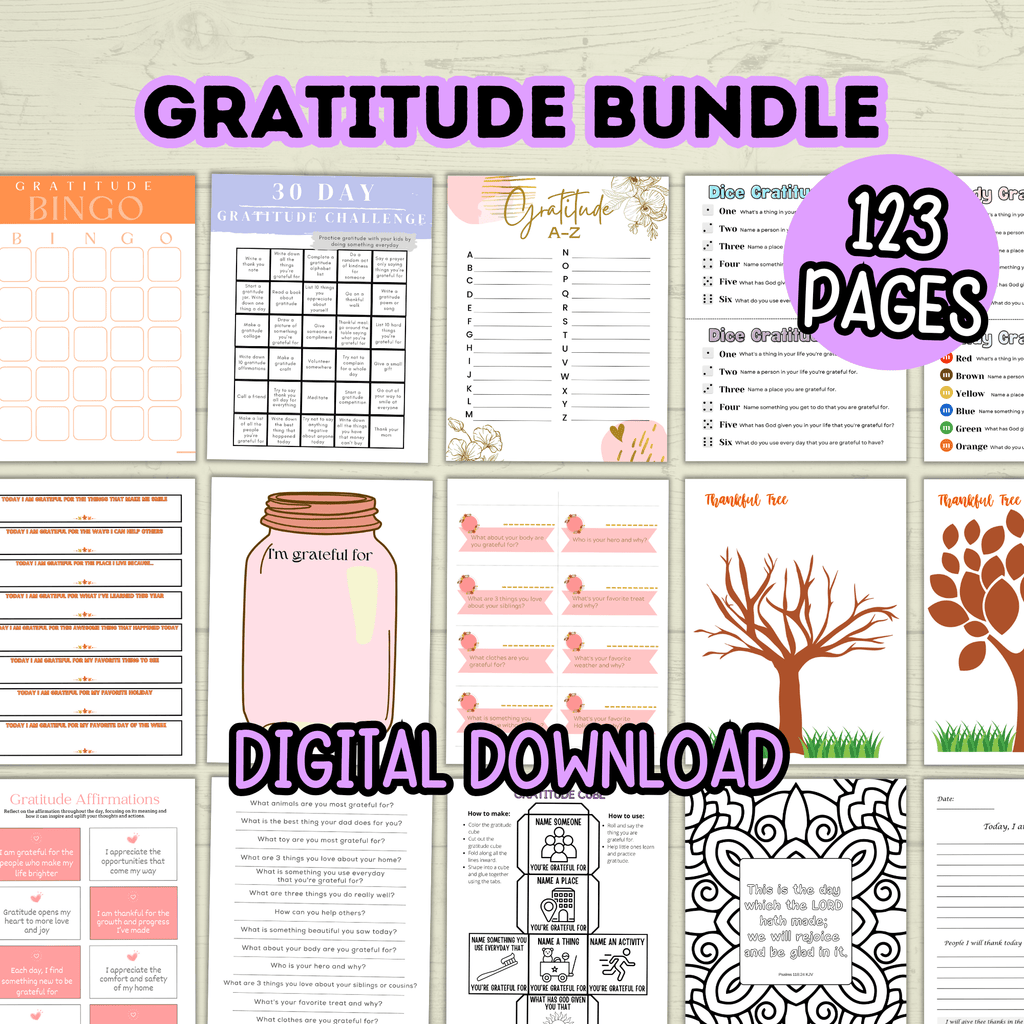 Thanksgiving Gratitude Bundle affirmations and journal printable for kids and families