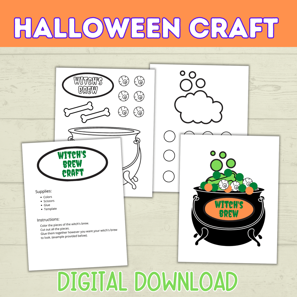 Kids Halloween Craft | Witch's Brew Caldron Craft | Halloween Craft Kit | Halloween Party | Halloween Printable | Digital Download