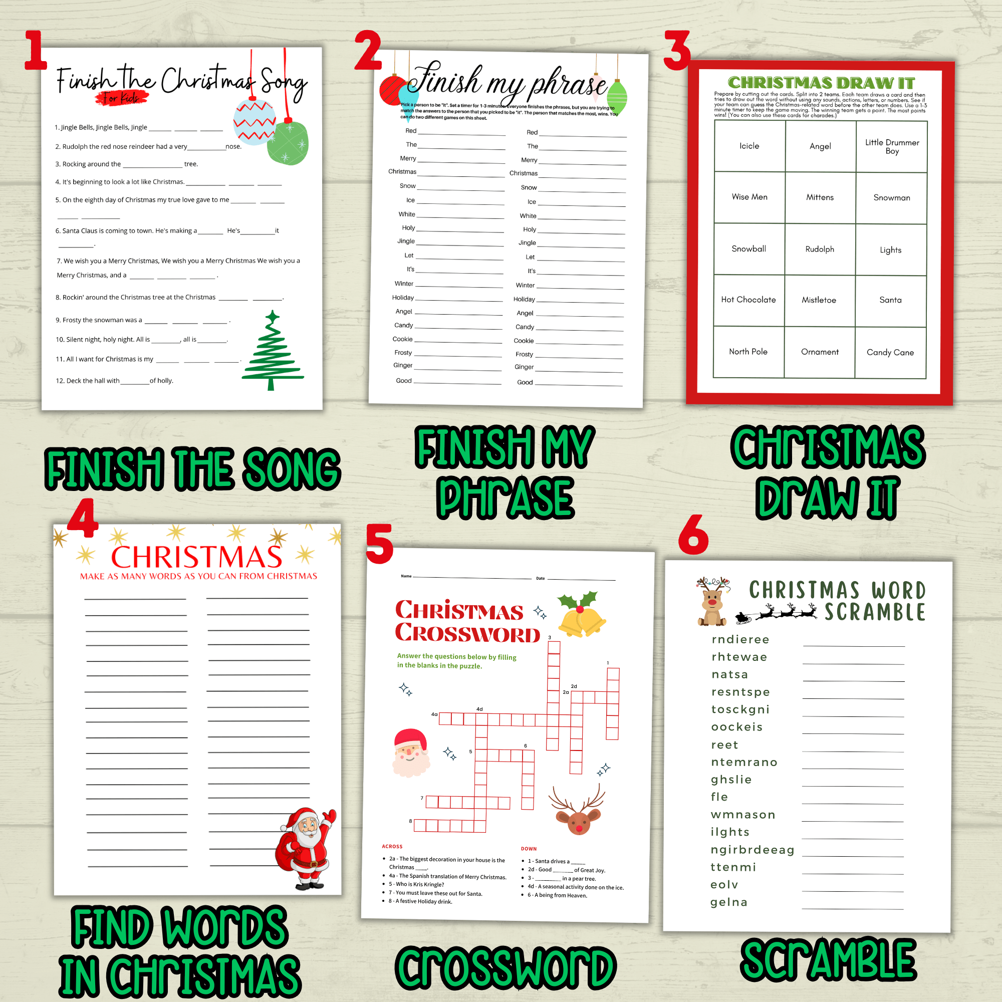 Christmas Classroom Party Printable Word Games for Kids, Group Activities, Family Reunion Holiday Game