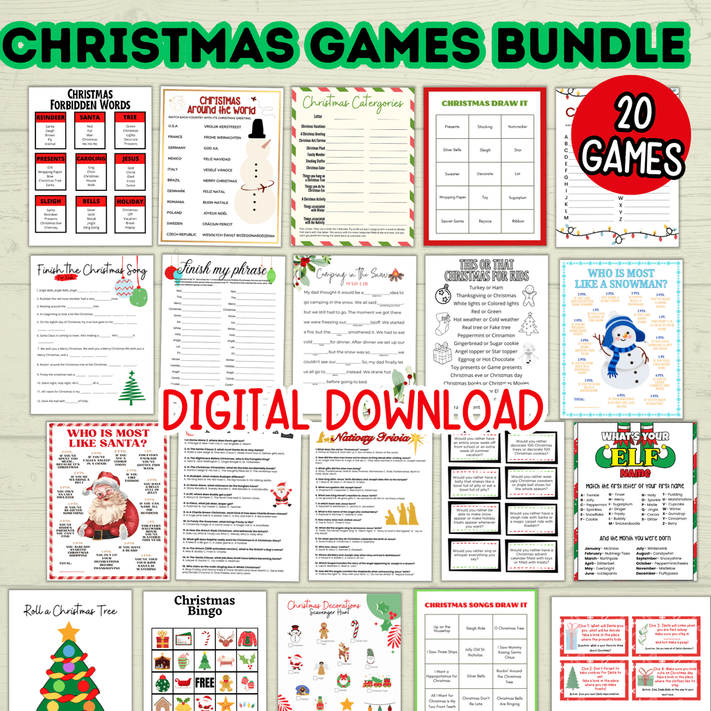 Christmas Holiday Party Games Bundle for Classrooms, Family Reunions, Kids, Adults