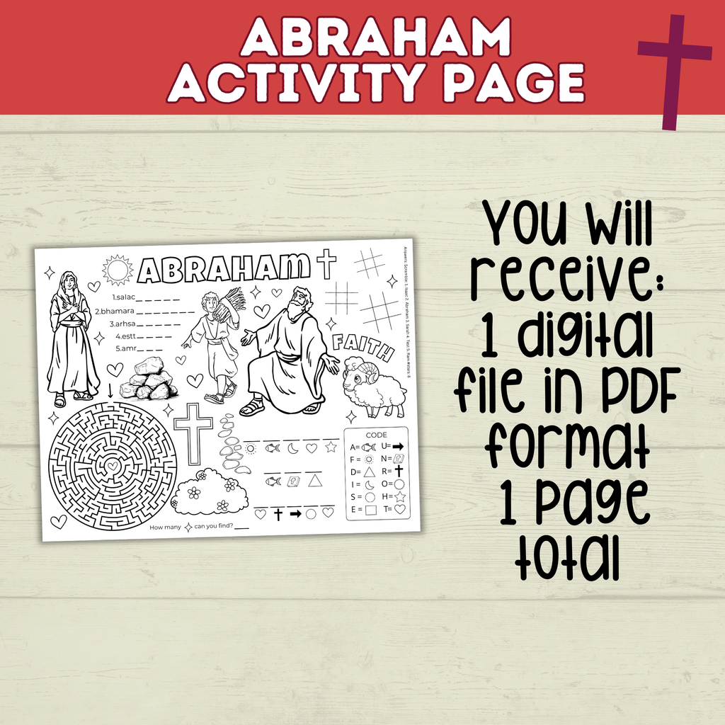 Abraham and Isaac Coloring Page | Abraham and Sarah | Bible Activity Page | Kids Activity Placemat | Bible Lesson Plans | Digital Download