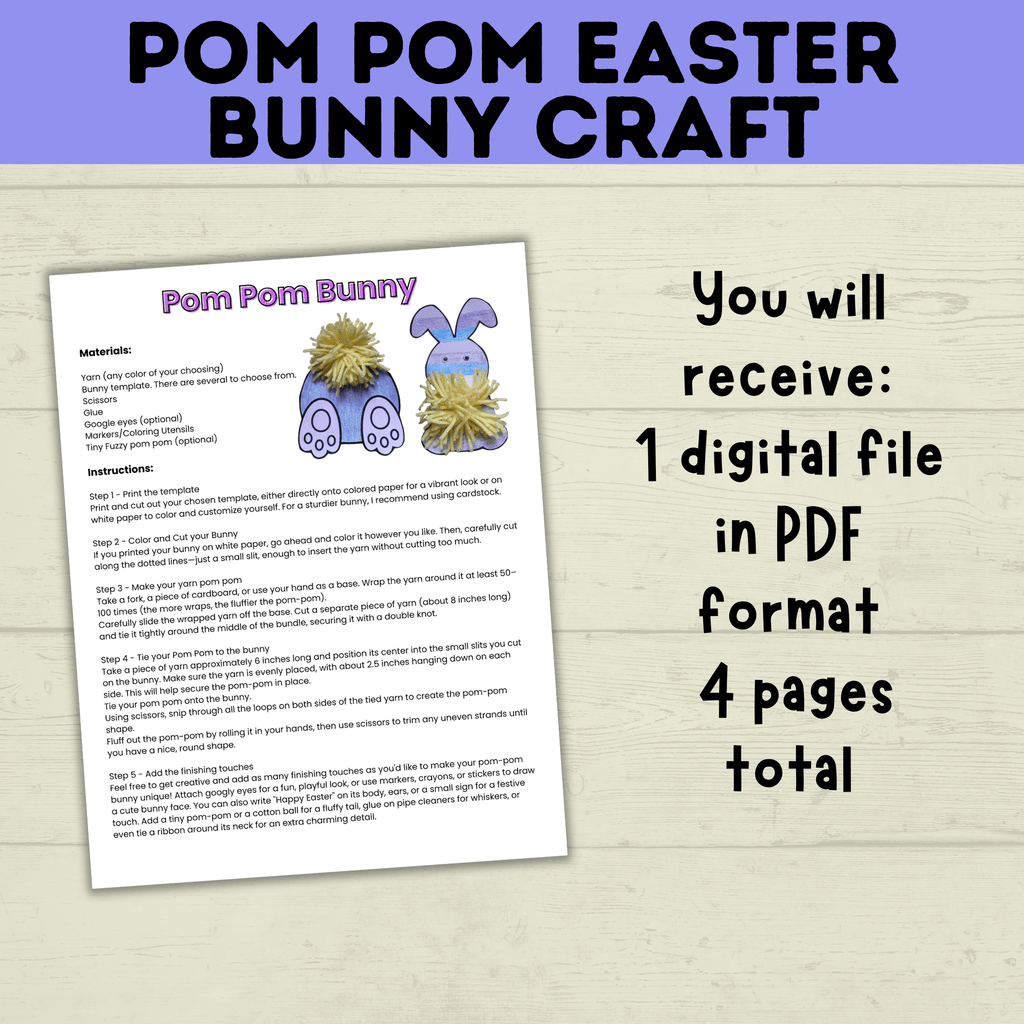 Easter Crafts | Easter Bunny Crafts | Pom Pom Easter Bunny | Kids Easter Crafts | Easter Printables | Easter Activities | Kids Crafts