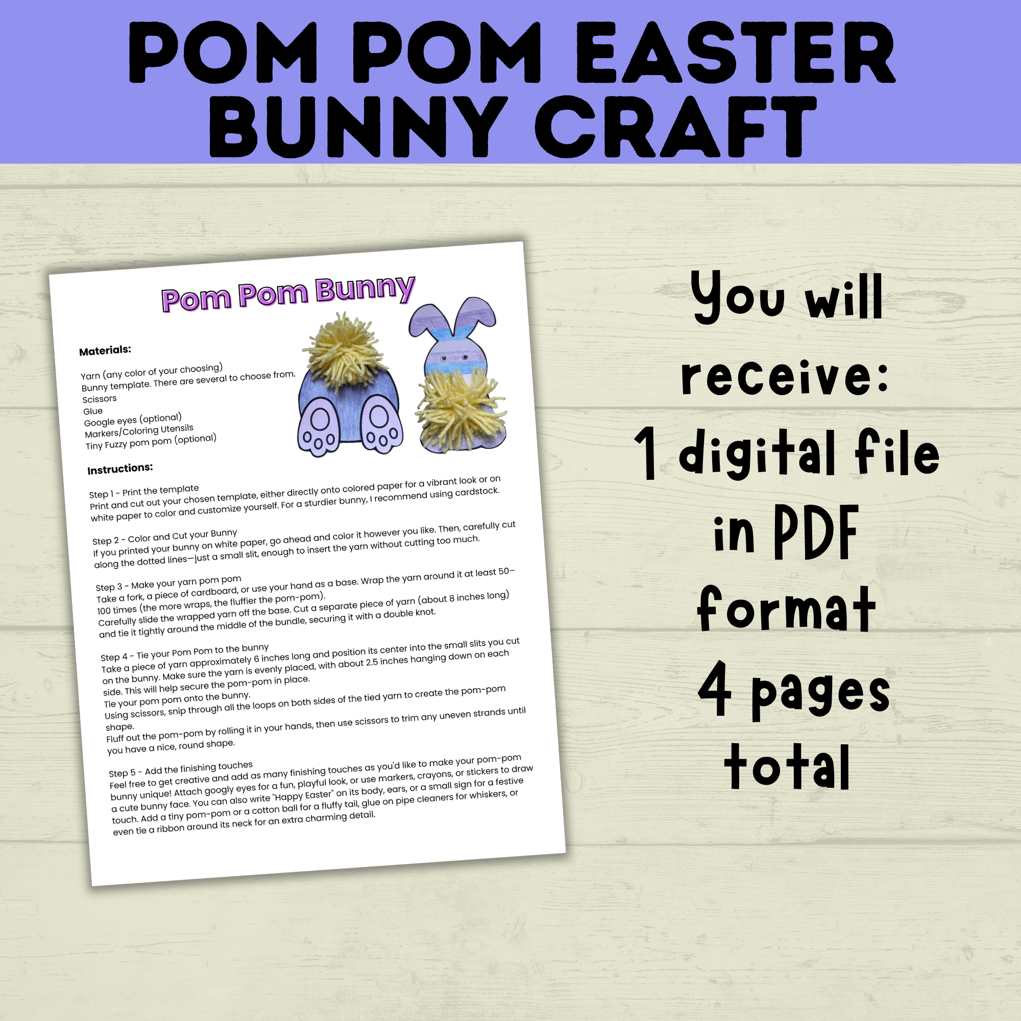 Easter Crafts | Easter Bunny Crafts | Pom Pom Easter Bunny | Kids Easter Crafts | Easter Printables | Easter Activities | Kids Crafts