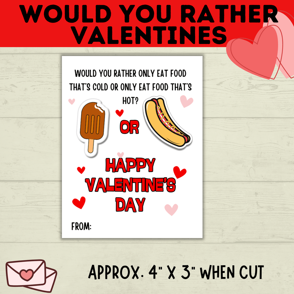 Valentine's Day Cards for Kids | Would You Rather Valentine's Cards for Kids | Kids Cards | Valentine's Day Printables | Digital Valentine's