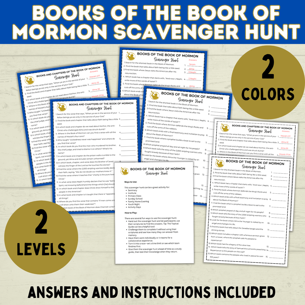 Book of Mormon Games | Book of Mormon Scavenger Hunt | BOM | Book of Mormon Kids Printable | Youth | LDS Printable | LDS Game | Church