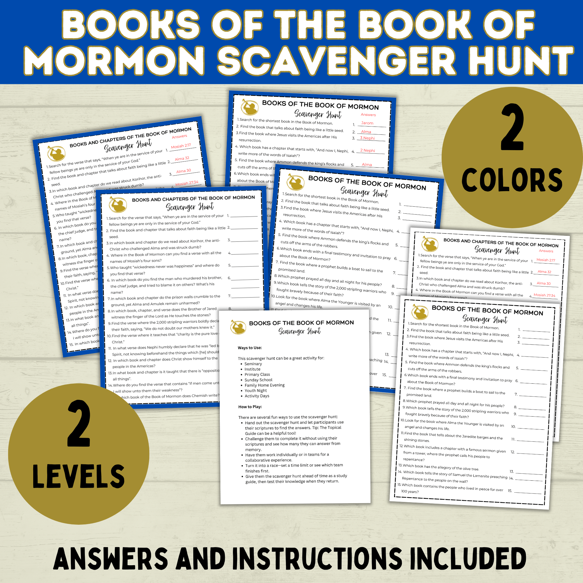 Book of Mormon Games | Book of Mormon Scavenger Hunt | BOM | Book of Mormon Kids Printable | Youth | LDS Printable | LDS Game | Church