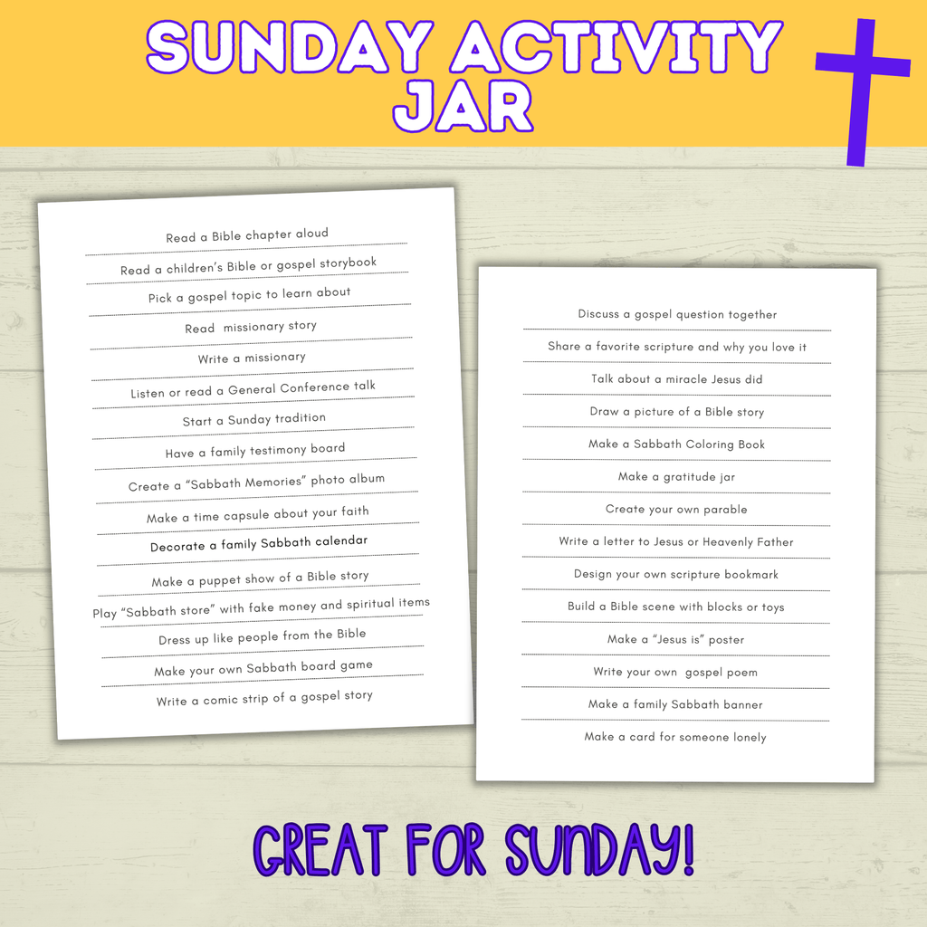Sunday Activities for Kids | Sunday Jar | Sabbath Day Jar | Bible Activities | Christ Activities | Christian Activities | Church Crafts