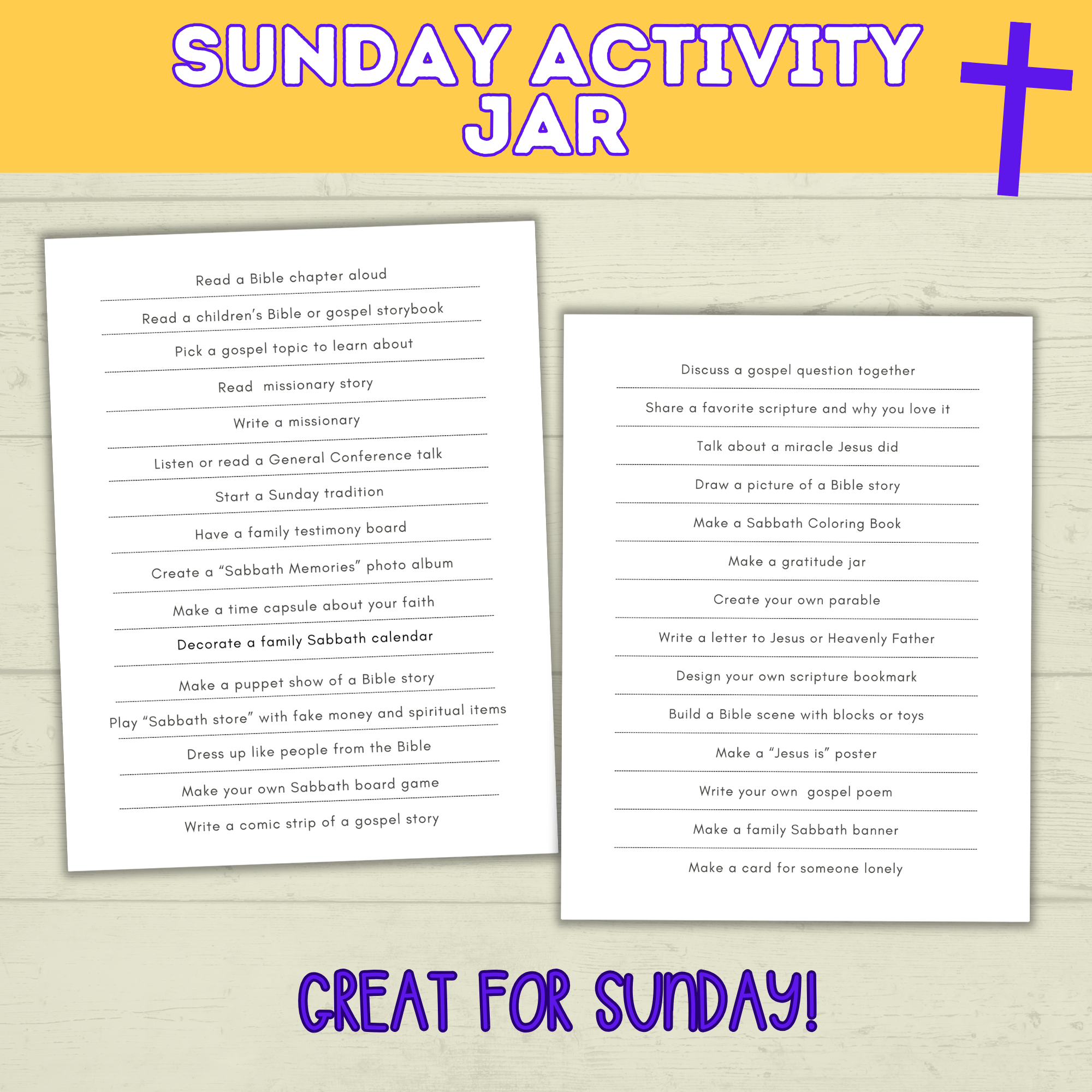 Sunday Activities for Kids | Sunday Jar | Sabbath Day Jar | Bible Activities | Christ Activities | Christian Activities | Church Crafts