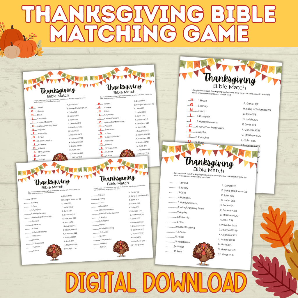 Thanksgiving Bible Match Game Printable for Kids and Adults | Digital Download in 2 Sizes | PDF Bible Game | Thanksgiving Printables