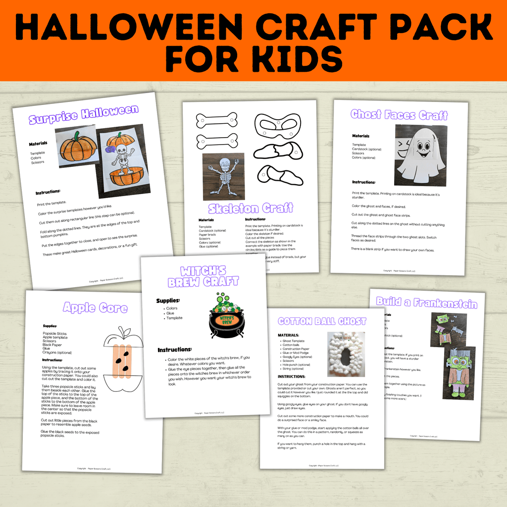 Halloween Craft Pack for Kids | Halloween Crafts | Skeleton Craft | Pumpkin Craft | Surprise Craft | Classroom Craft | Ghost Craft | PDF