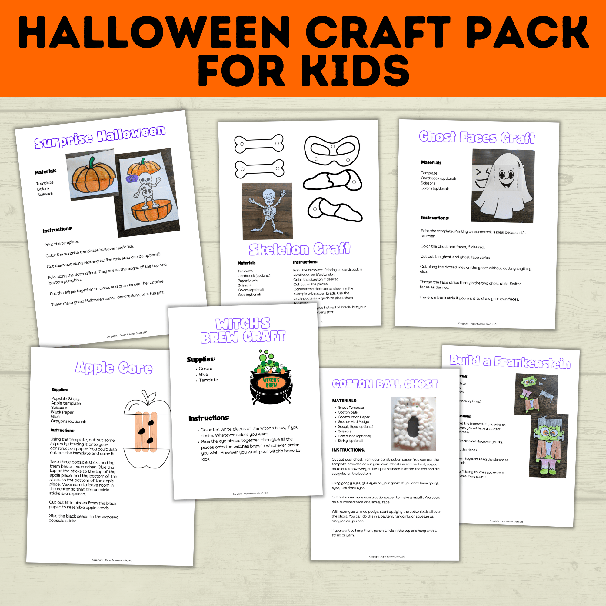 Halloween Craft Pack for Kids | Halloween Crafts | Skeleton Craft | Pumpkin Craft | Surprise Craft | Classroom Craft | Ghost Craft | PDF