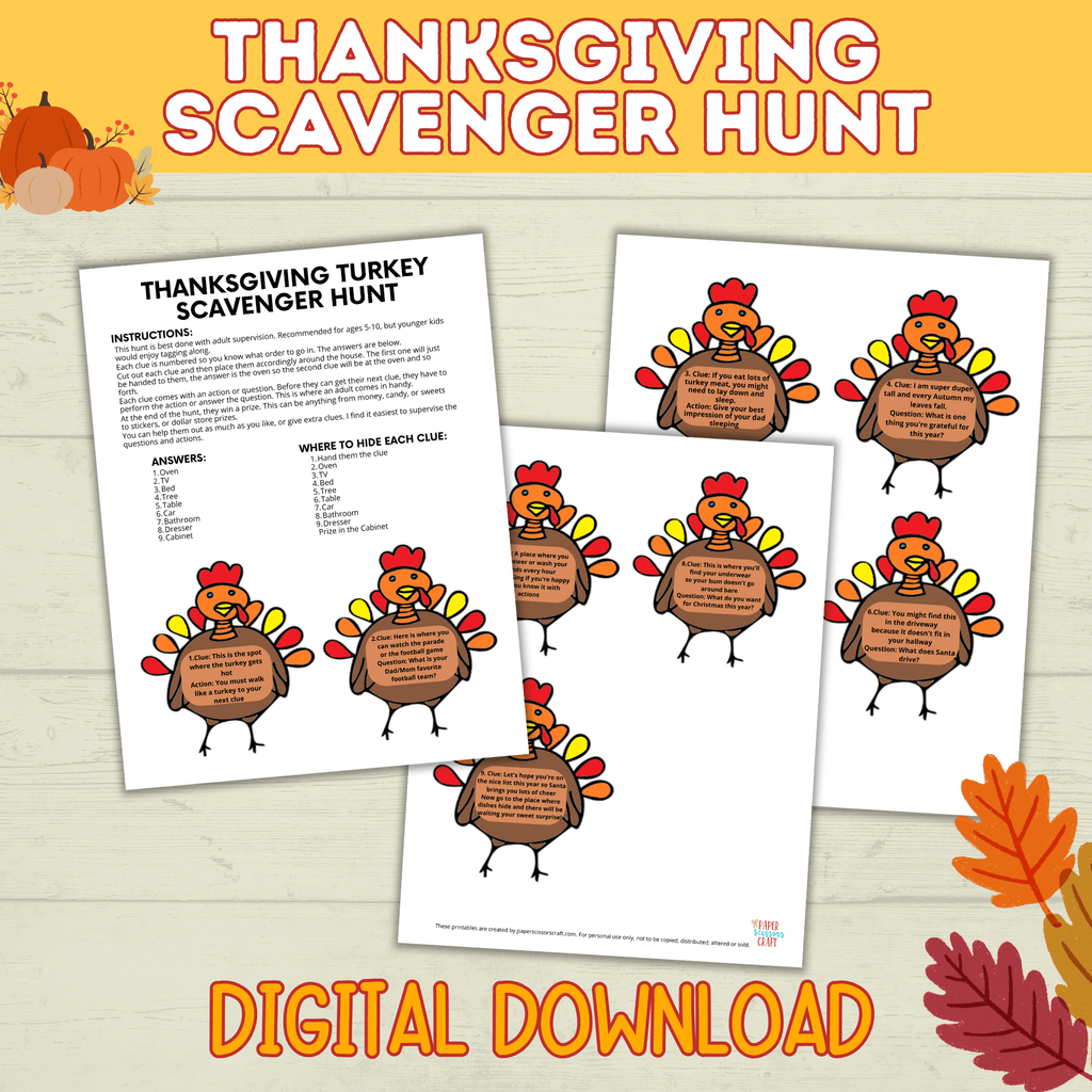 Thanksgiving Scavenger Hunt | Turkey Scavenger Hunt | Kids Thanksgiving Activities | Kids Games | Thanksgiving Games | Digital Download