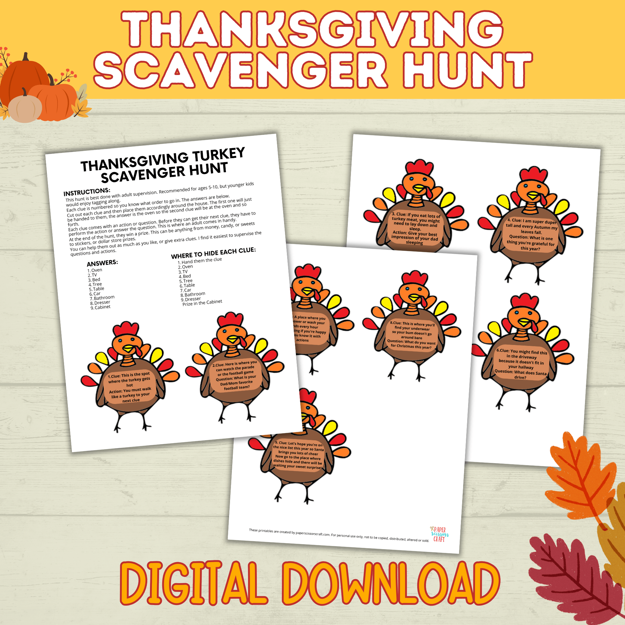 Thanksgiving Scavenger Hunt | Turkey Scavenger Hunt | Kids Thanksgiving Activities | Kids Games | Thanksgiving Games | Digital Download