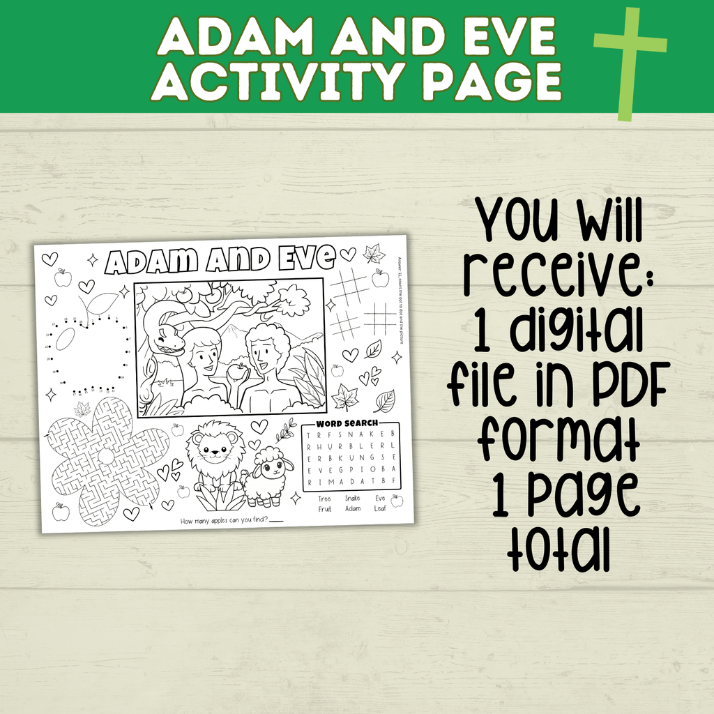 Adam and Eve Craft | Kids Coloring Page | Kids Printable | Adam and Eve Lesson | Bible Craft | Bible Activity Page | PDF digital download
