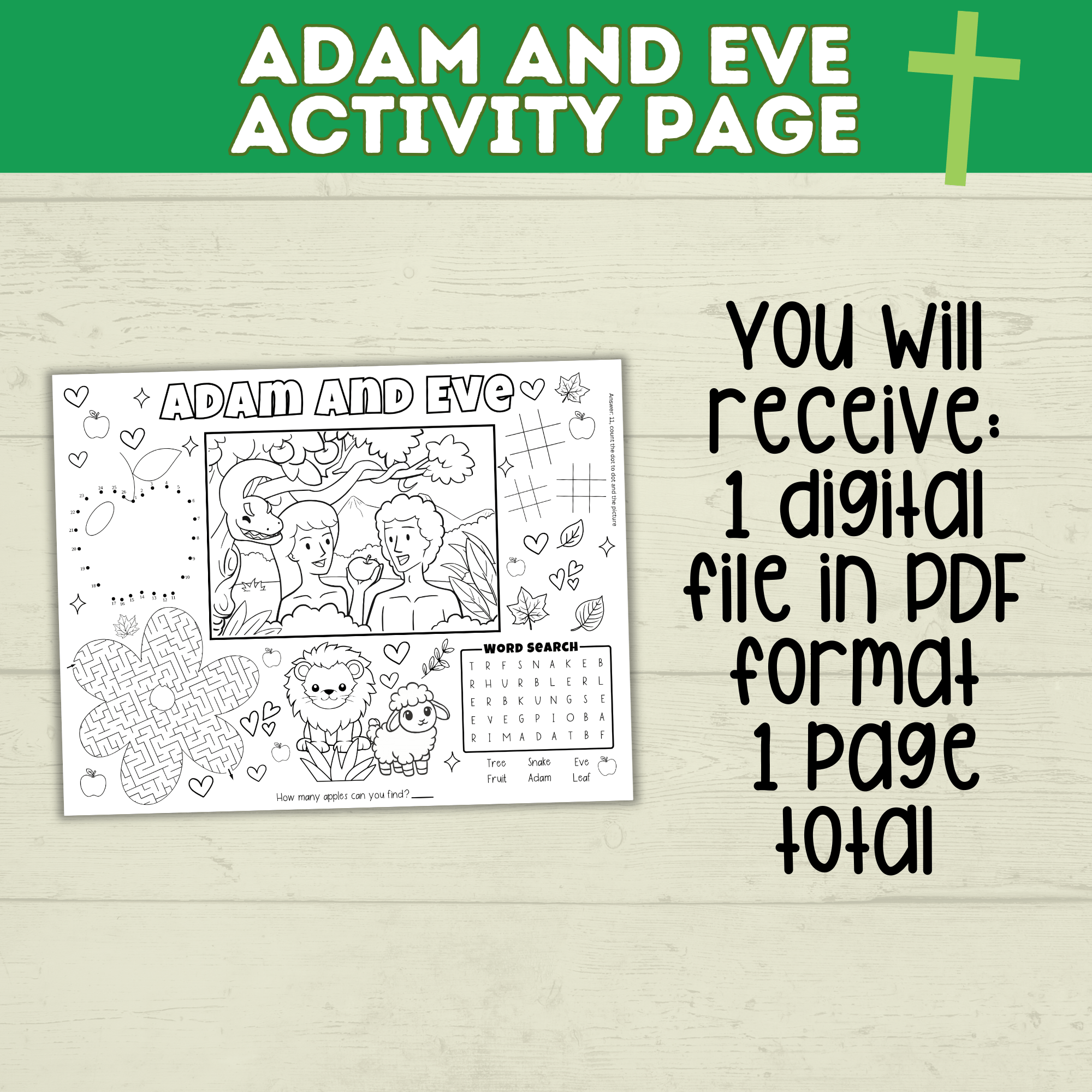 Adam and Eve Craft | Kids Coloring Page | Kids Printable | Adam and Eve Lesson | Bible Craft | Bible Activity Page | PDF digital download