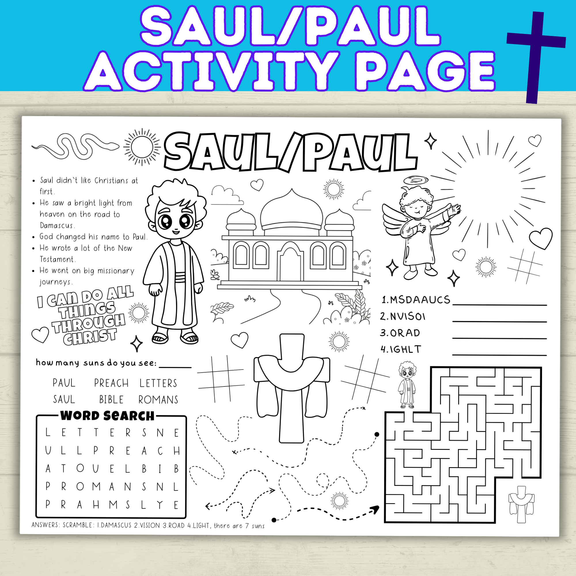 Paul Coloring Page | Saul Coloring Page | Bible Activity Sheet | Bible Printable | Digital Download | Bible Lessons | Church Activity