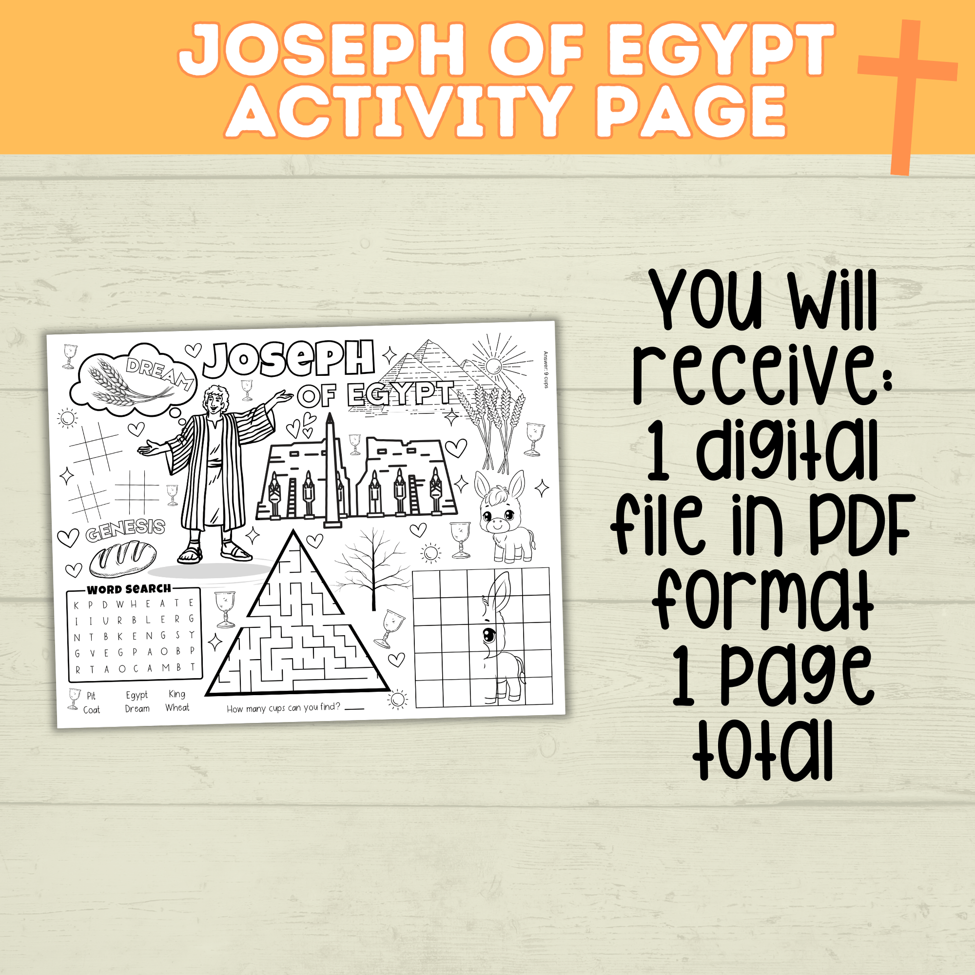 Joseph of Egypt Coloring Page | Activity Page | Bible Activity Page | Joseph Craft | Bible Craft | Christian Activities | Genesis