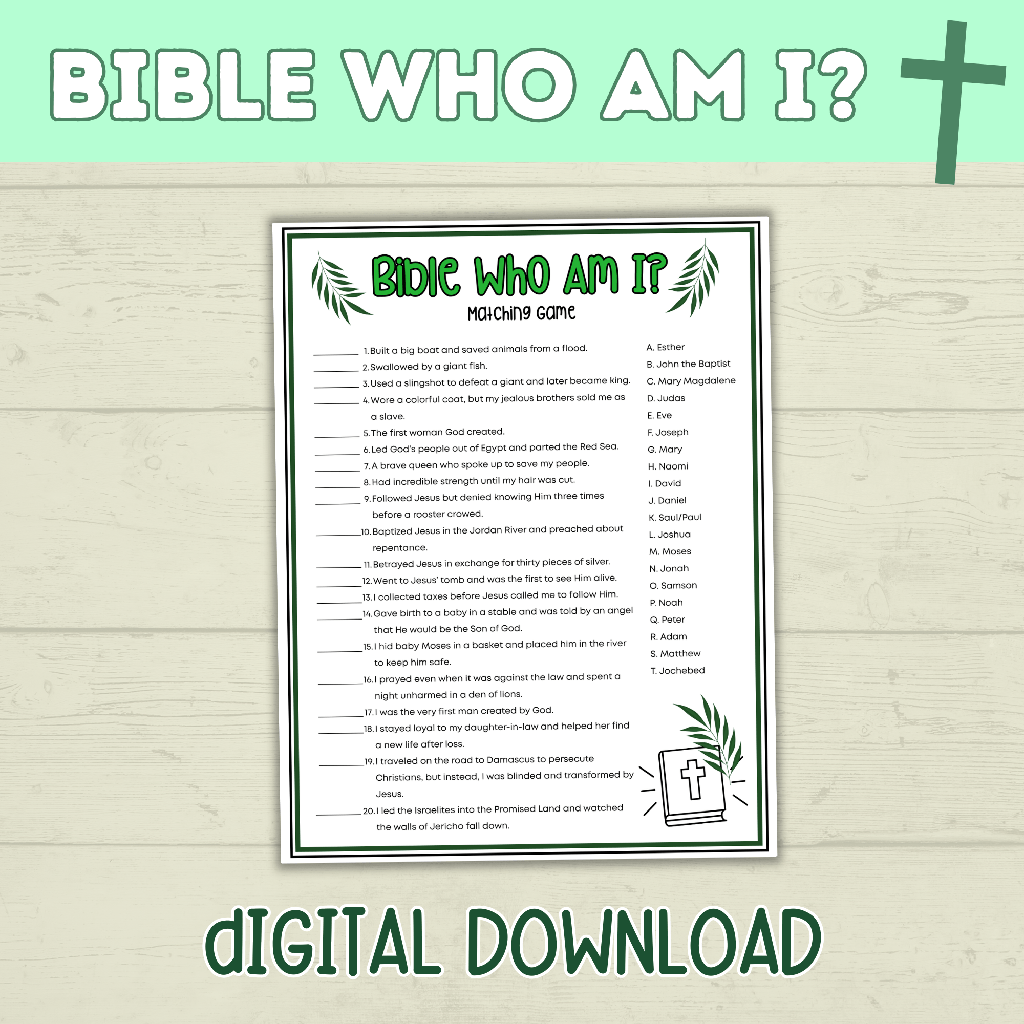 Bible Games | Bible Who Am I?  | Bible Trivia | Bible Activities | Kids Trivia | Sunday School | Christian Games | Digital Download