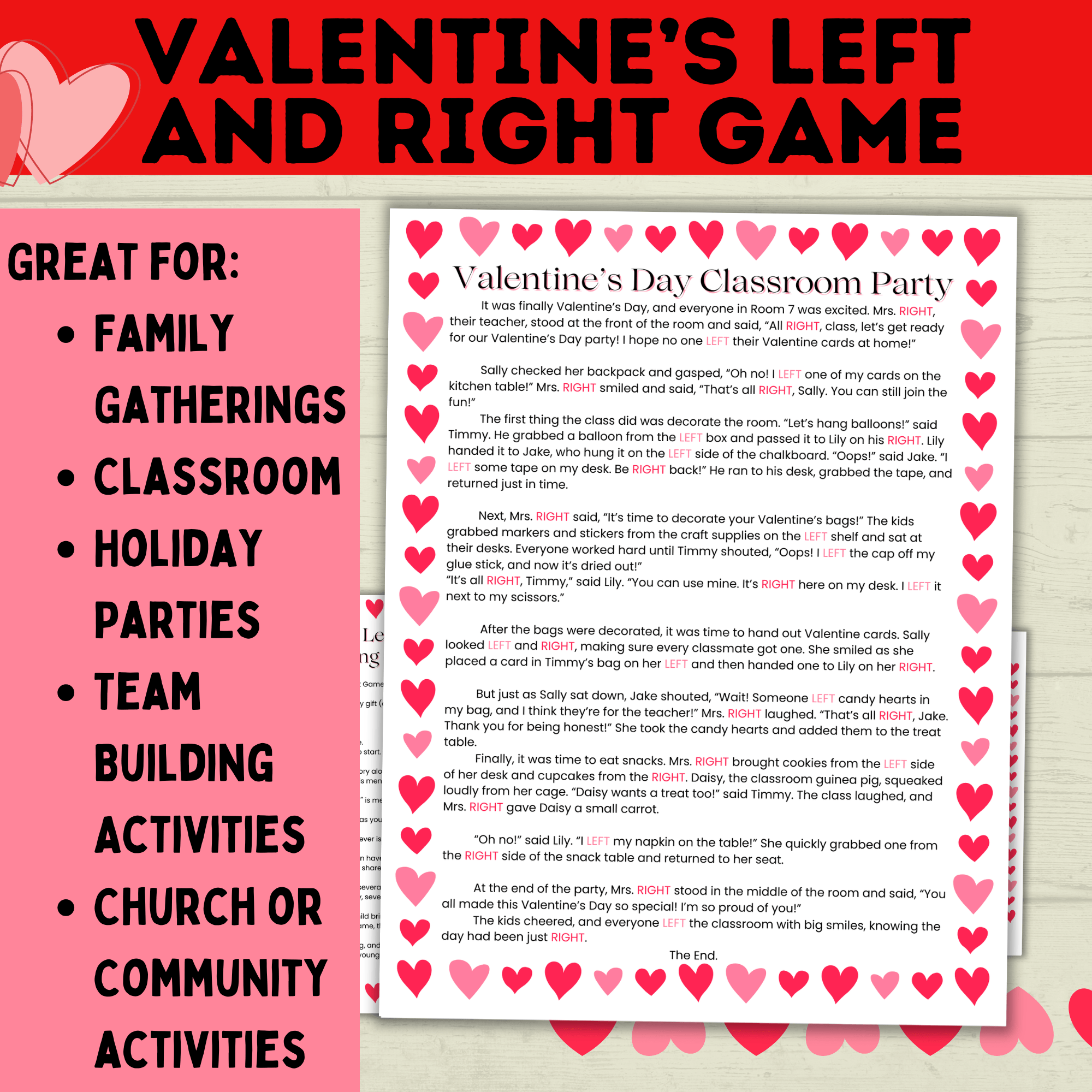 Left and Right Game | Valentine's Day Games | Gift Passing Game | Game for Kids | Classroom Games | Valentine's Day Printable