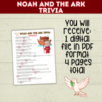 Noah's Ark Trivia Game Printable Old Testament Activity, Sunday School, Church, Homeschool Genesis Lesson, Bible Characters