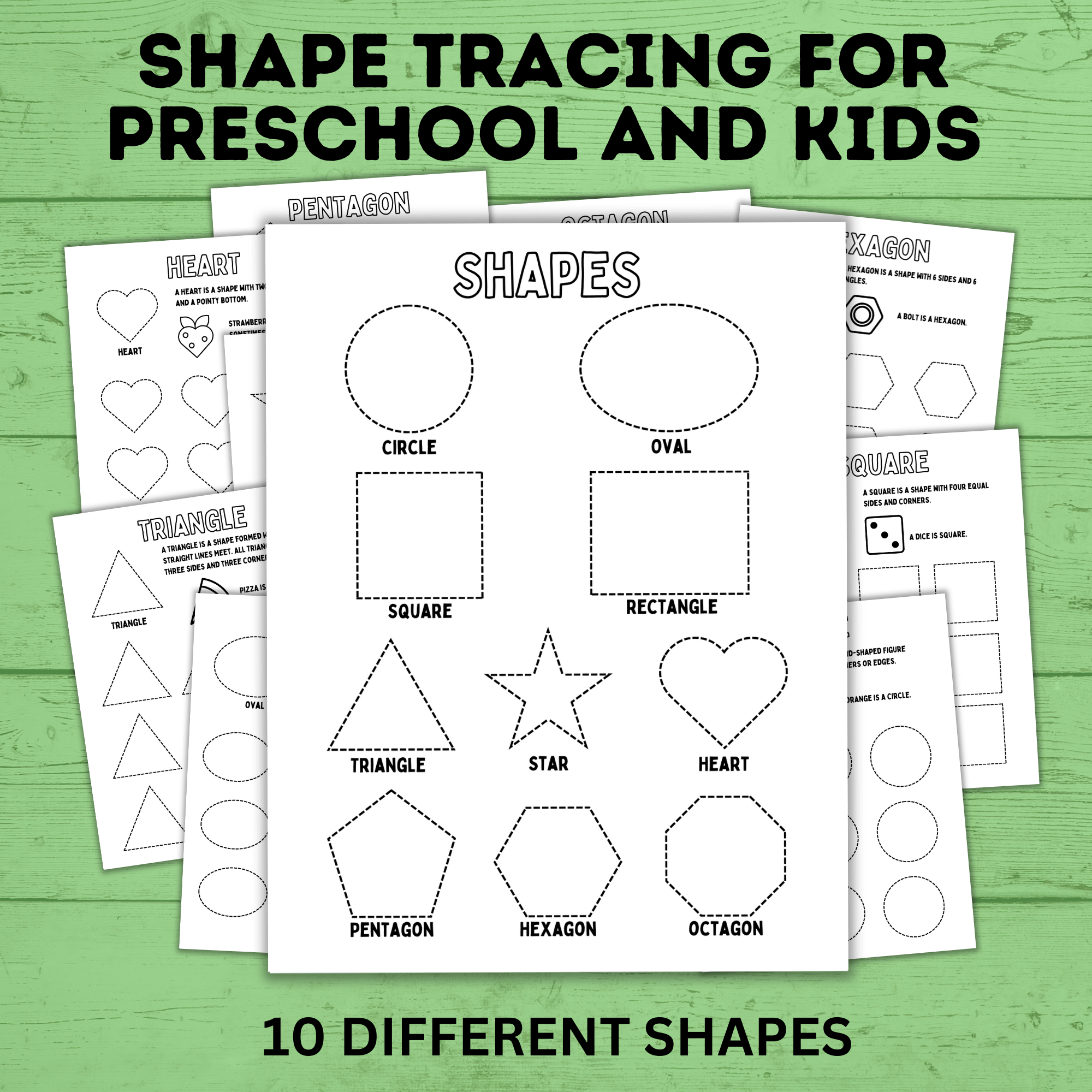 Preschool Shapes Tracing Worksheet | Preschool Worksheets | Preschool Shape Cards | Preschool Printables | Preschool Tracing Worksheet