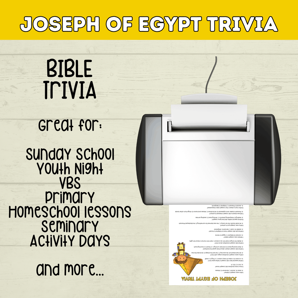 Prince Joseph and the Coat of Many Colors in Egypt Bible Story Trivia, Genesis Bible Lesson, Old Testament Activity, Homeschool, Church