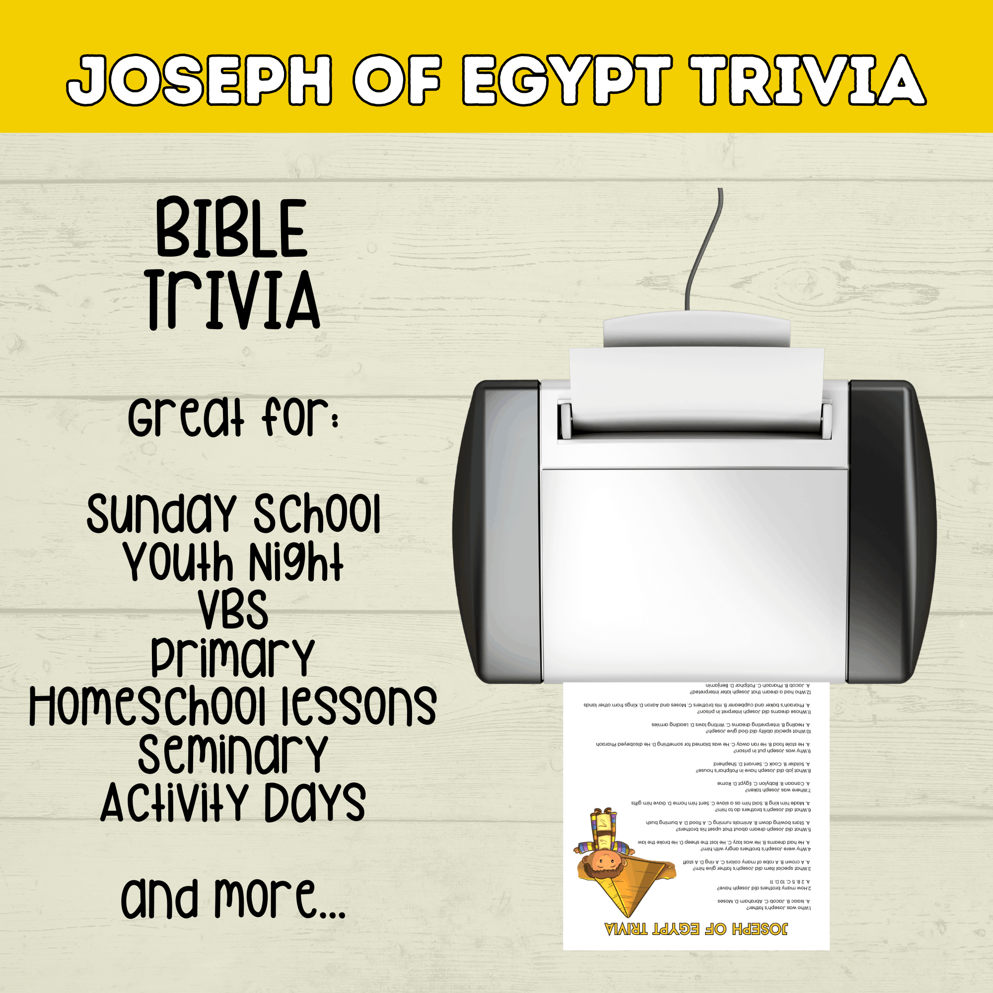 Prince Joseph and the Coat of Many Colors in Egypt Bible Story Trivia, Genesis Bible Lesson, Old Testament Activity, Homeschool, Church