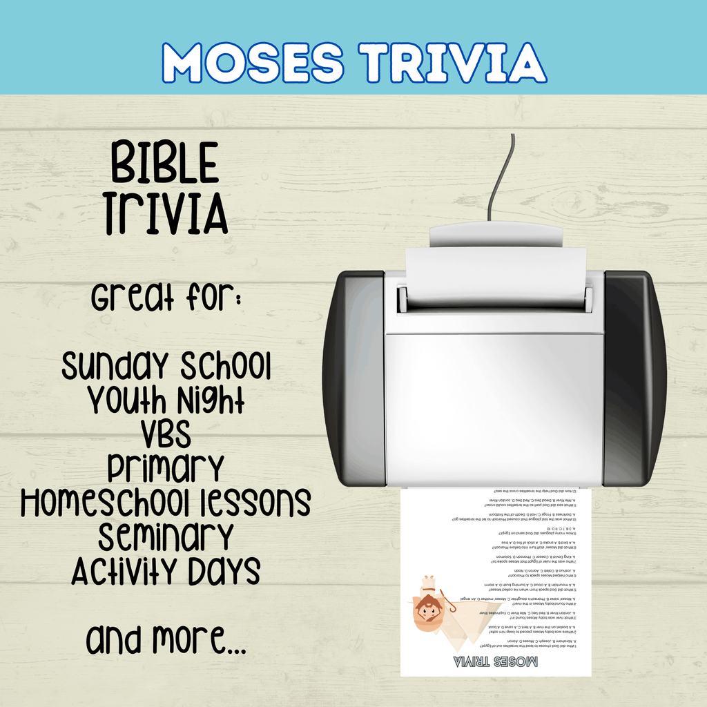 Moses Trivia Bible Game for Kids, Sunday School Old Testament Activity, Bible Lesson for Kids, Homeschool, Church Printable