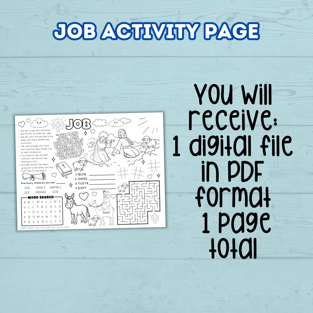 Bible Job Story Activity Page, Sunday School Craft, Christian Activity, Bible Lesson for Kids, Faith Lesson