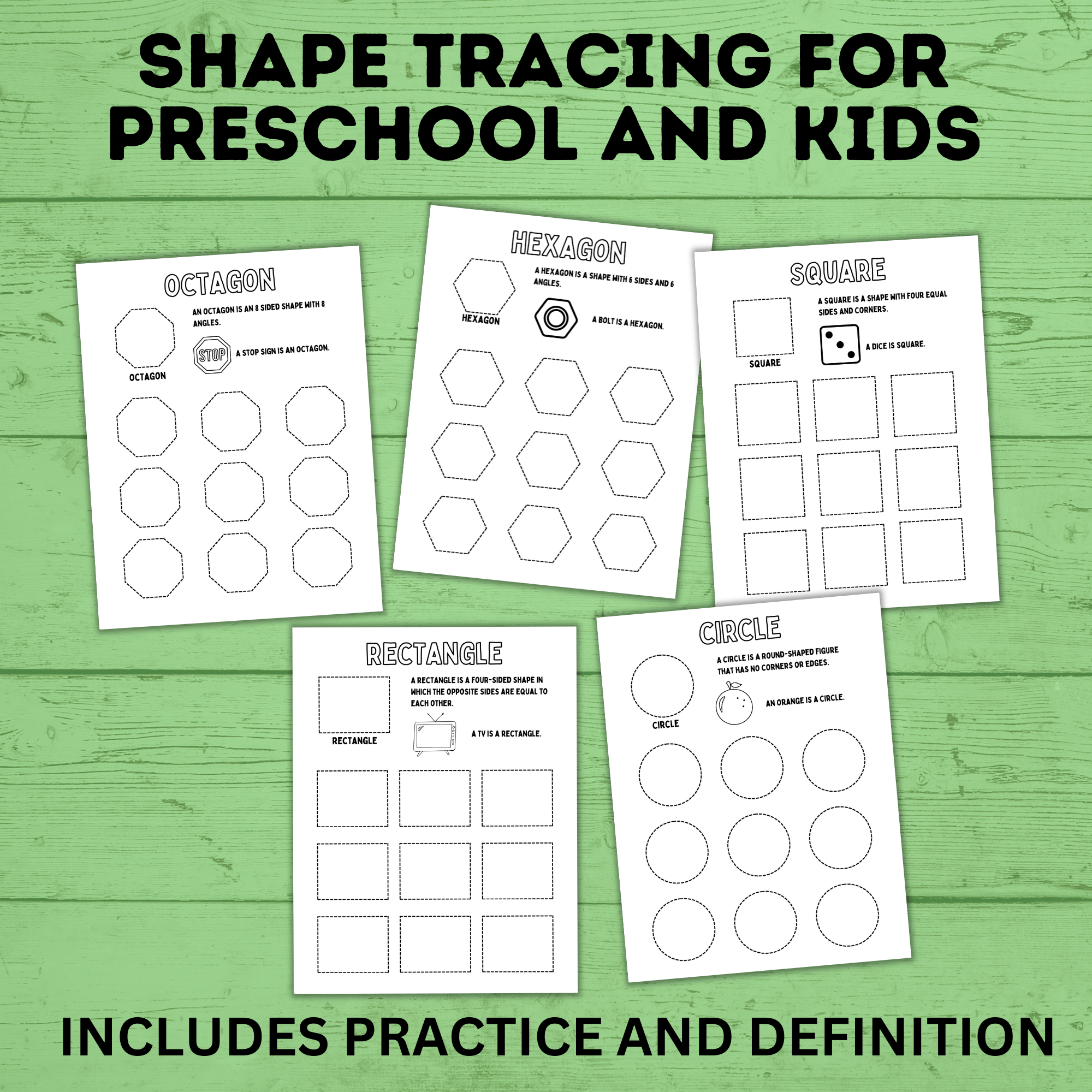 Preschool Shapes Tracing Worksheet | Preschool Worksheets | Preschool Shape Cards | Preschool Printables | Preschool Tracing Worksheet