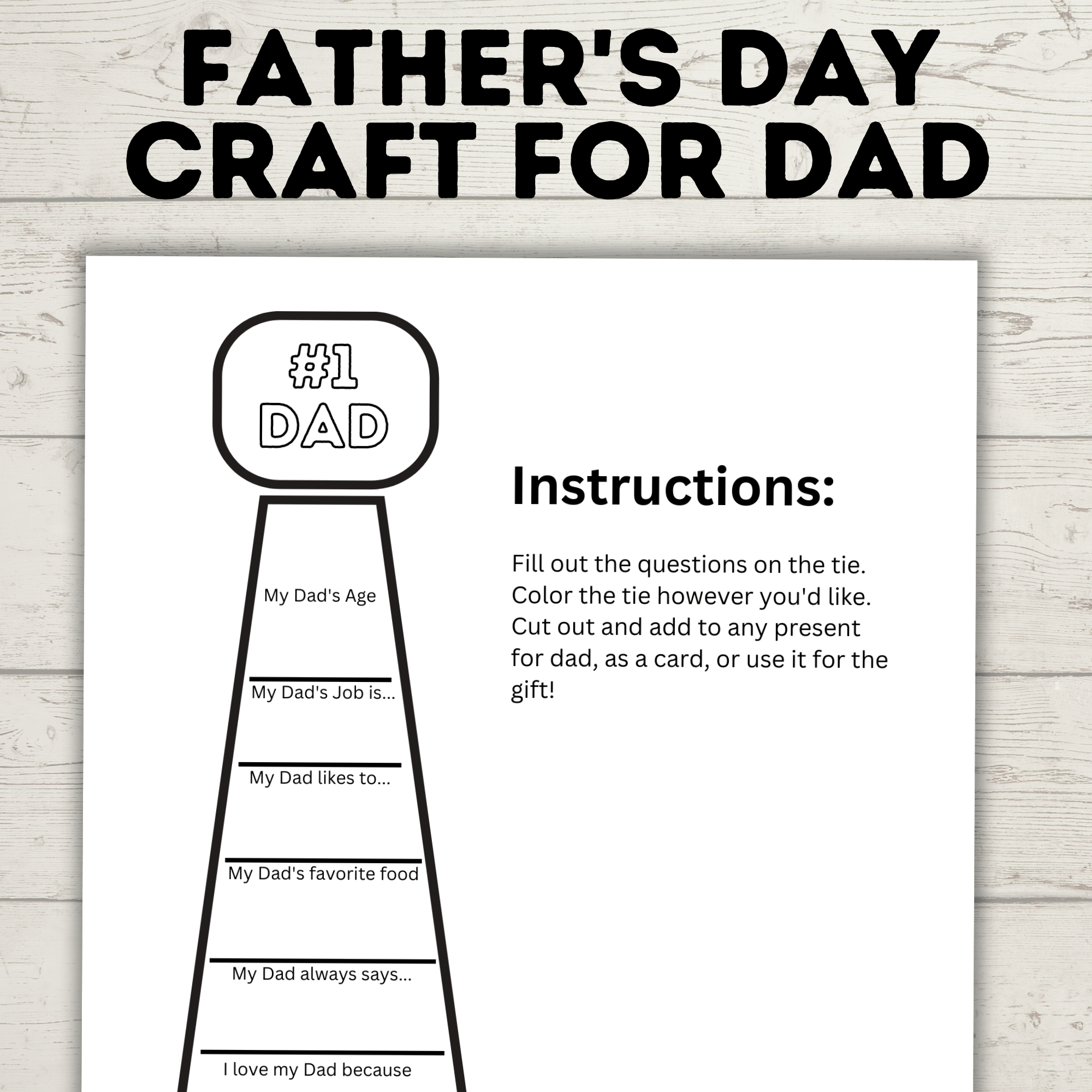 Father's Day Craft for Dad | Father's Day Printable | Father's Day Gift | Father's Day Card | Dad Craft | Gifts for Dad | Tie Craft