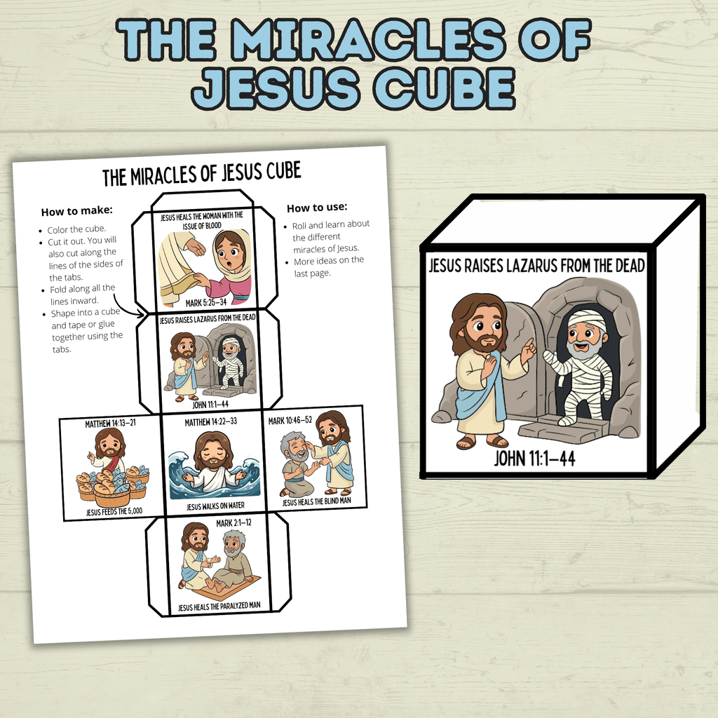 Miracles of Jesus Cube Craft, Jesus Craft, Bible Cube Craft, Sunday School Craft