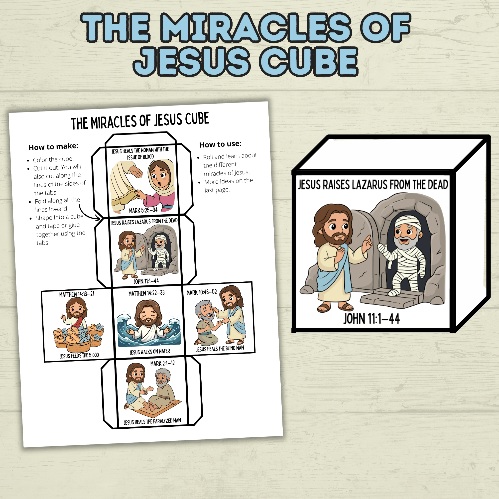 Miracles of Jesus Cube Craft, Jesus Craft, Bible Cube Craft, Sunday School Craft