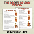 Job Trivia, Job Bible Story Trivia, Kids Trivia, Sunday School Activity, Bible Christian Game