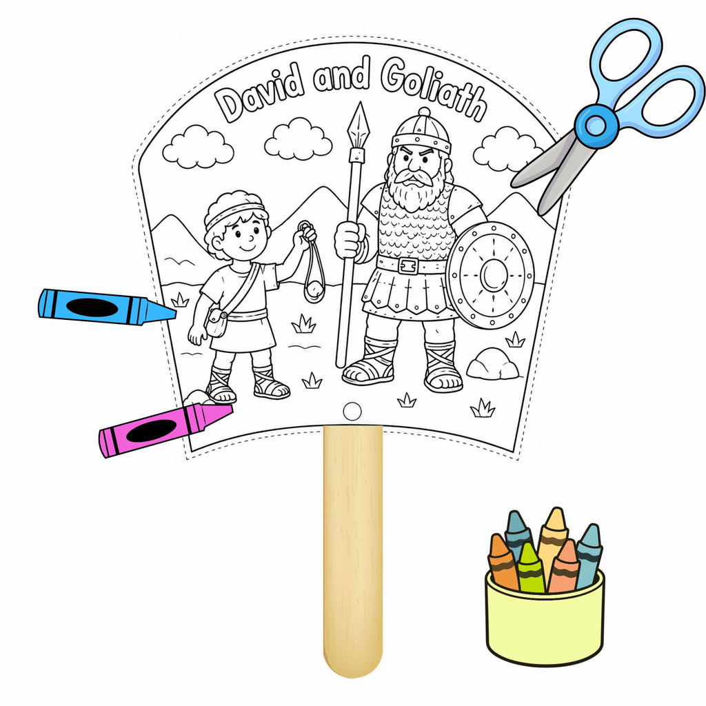 David and Goliath Craft, Bible Story Craft, Sunday School Craft, Fan Craft, Cut and Paste Craft, Bible Lesson, Christian Craft, Homeschool