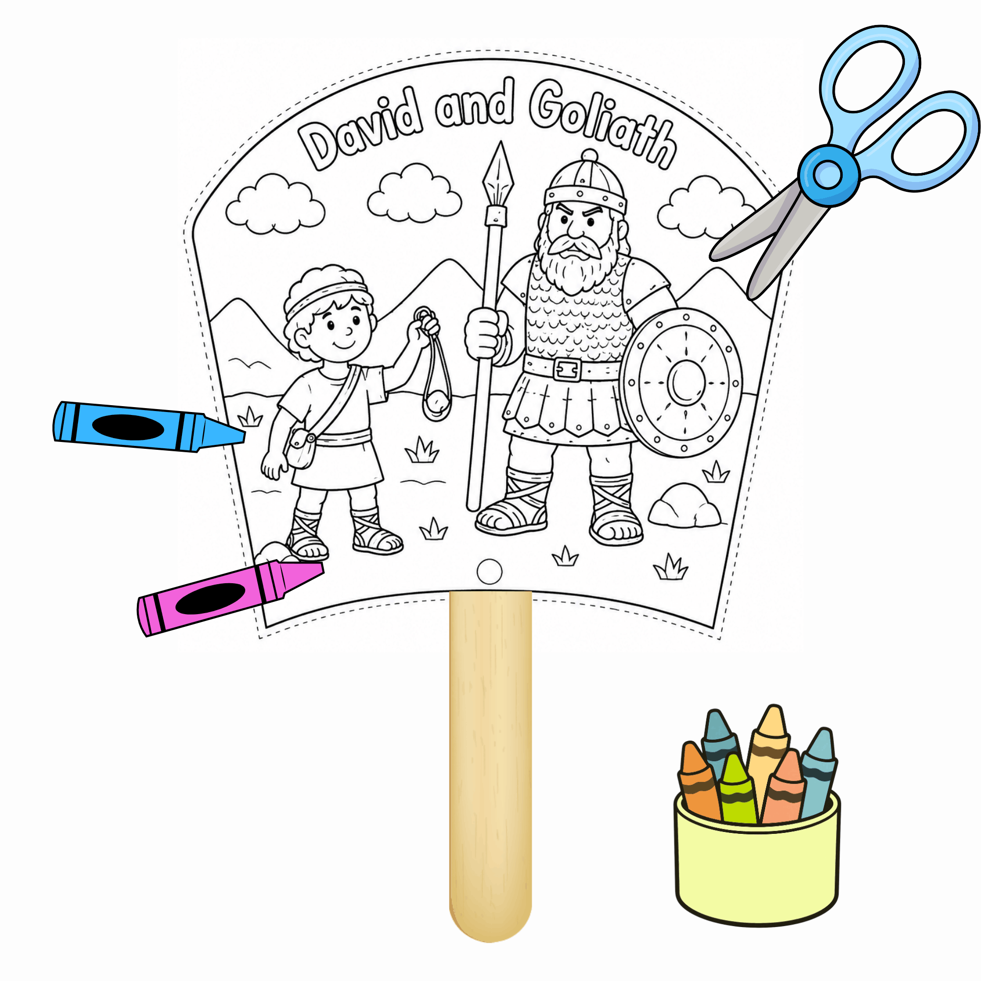 David and Goliath Craft, Bible Story Craft, Sunday School Craft, Fan Craft, Cut and Paste Craft, Bible Lesson, Christian Craft, Homeschool