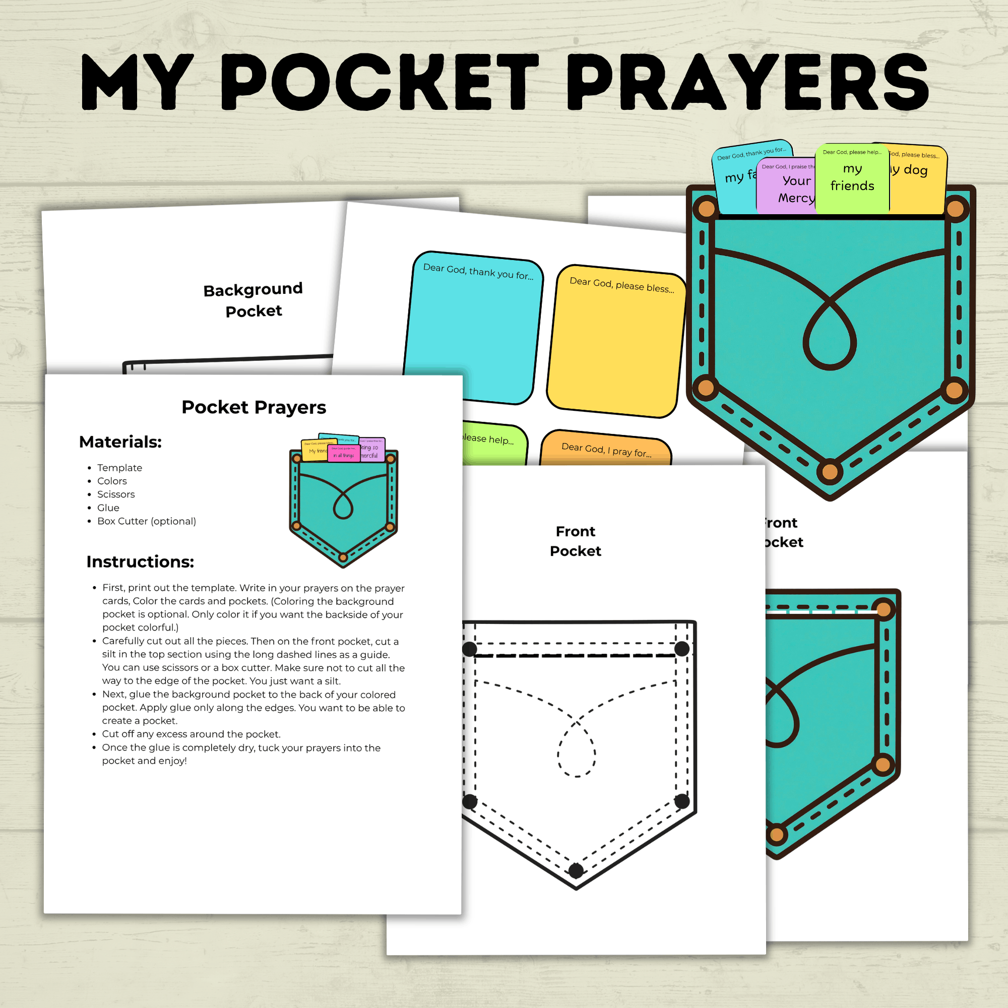 My Pocket Prayers Craft, Mini Prayers, Written Prayers, Kids prayers, Teach Kids to Pray, Sunday School Craft, Bible Lesson Craft, VBS