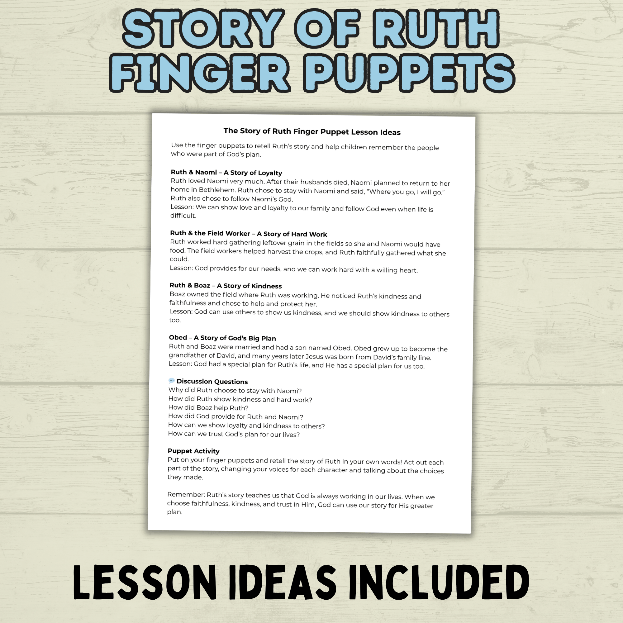 Ruth Craft, Bible Story Craft, Finger Puppets Bible Lesson, Sunday School Craft