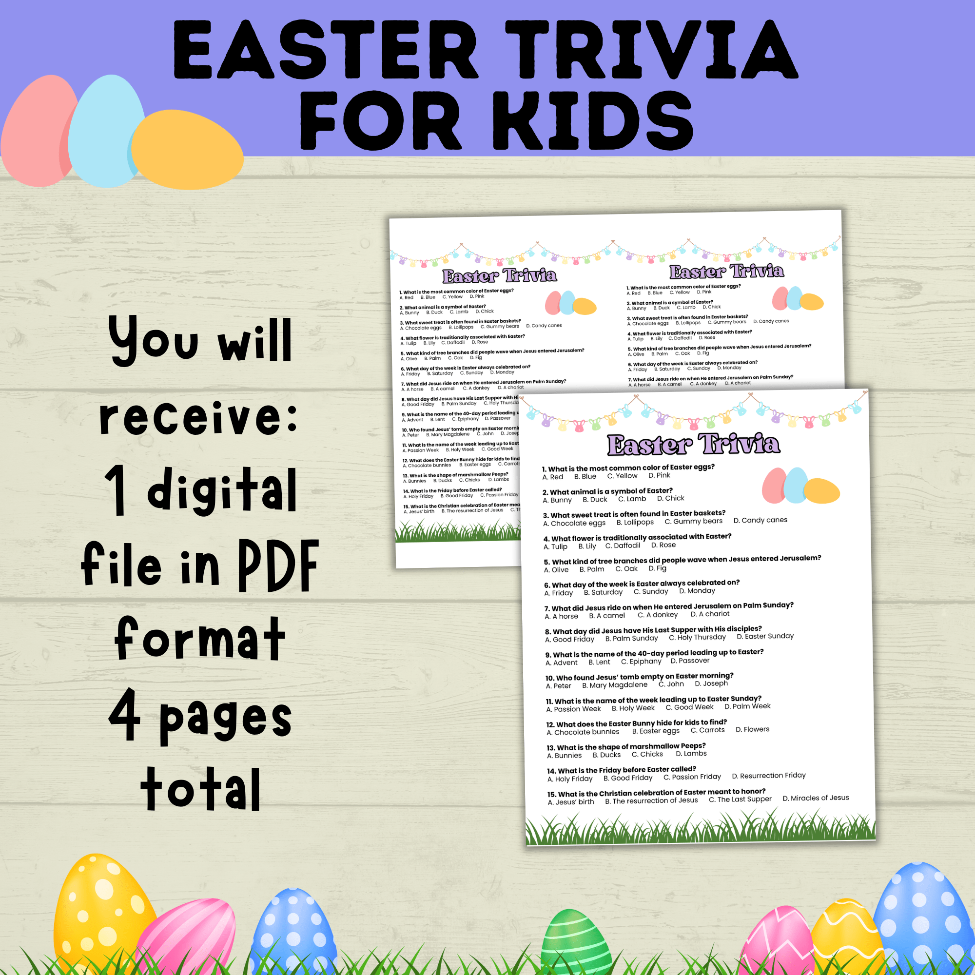Easter Trivia for Kids | Kid's Trivia | Easter Printables | Easter Games | Kids Games | Classroom Games | Party Games | PDF download