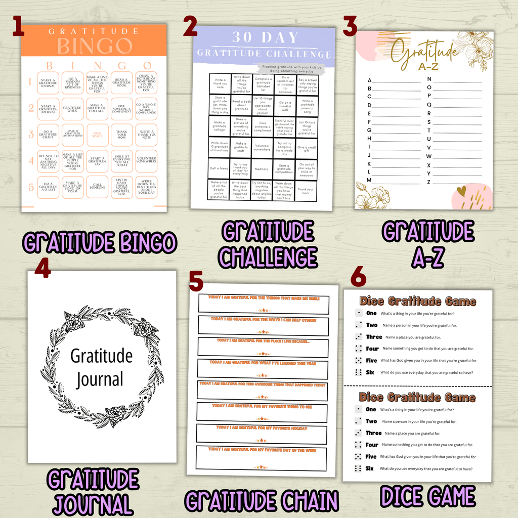 Thanksgiving Gratitude Bundle affirmations and journal printable for kids and families