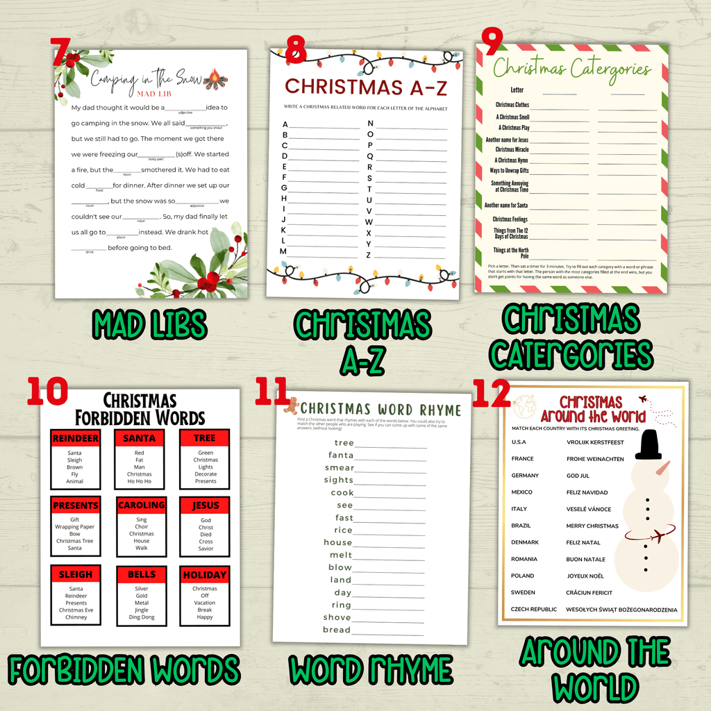 Christmas Classroom Party Printable Word Games for Kids, Group Activities, Family Reunion Holiday Game