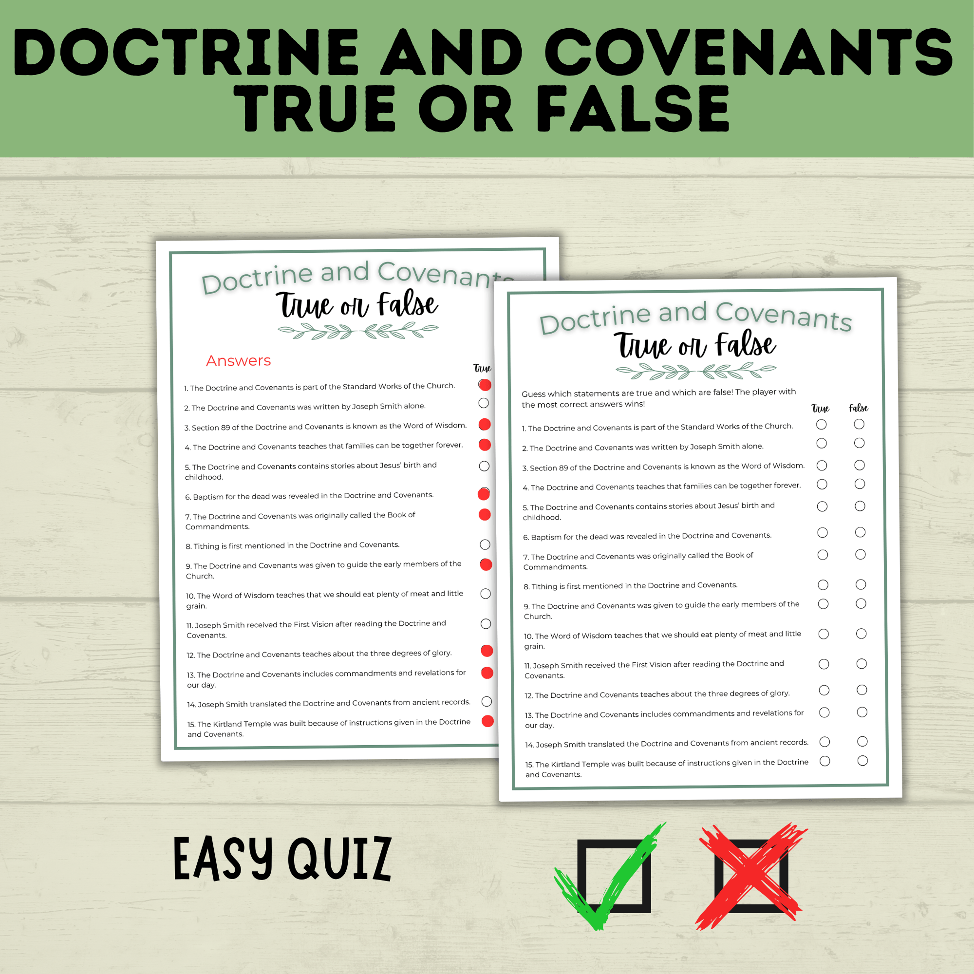 Doctrine and Covenants True or False | Doctrine and Covenants Quiz | Scripture Quiz | Come Follow Me | D&C Lesson | Sunday School Lesson