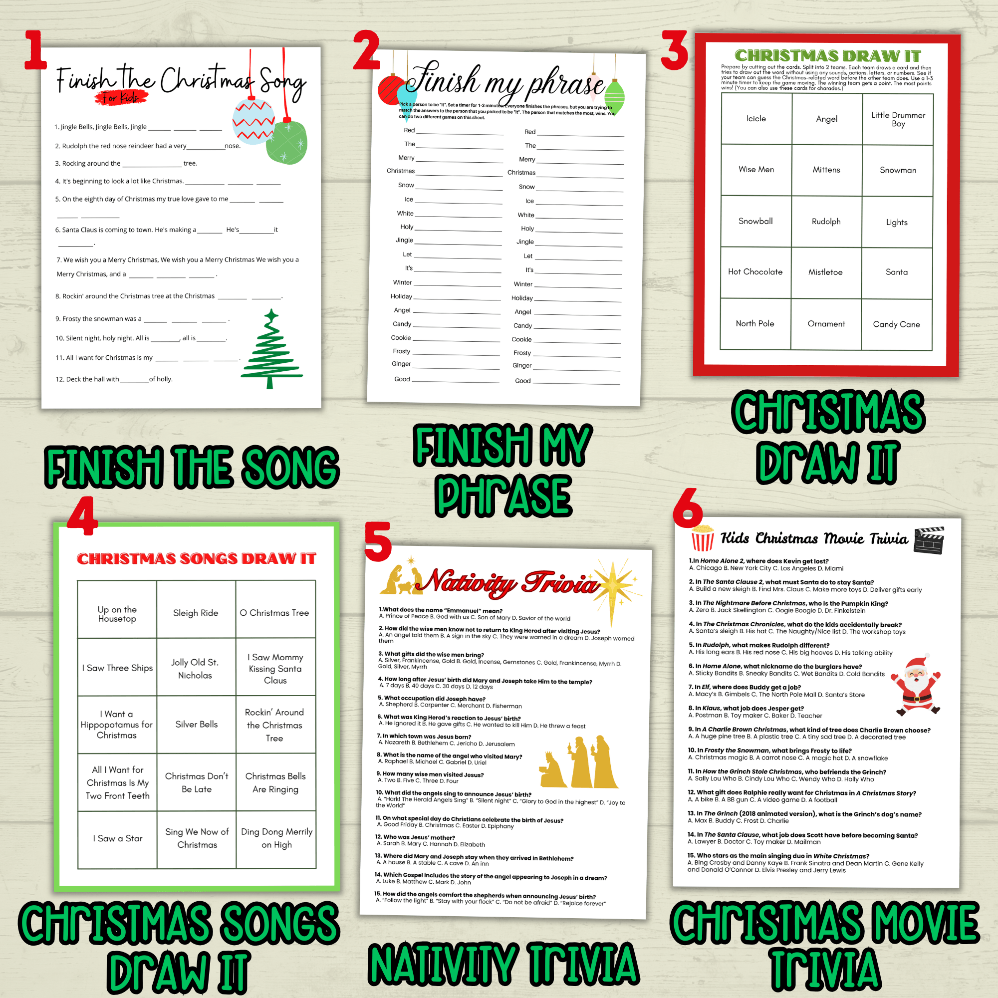 Christmas Holiday Party Games Bundle for Classrooms, Family Reunions, Kids, Adults