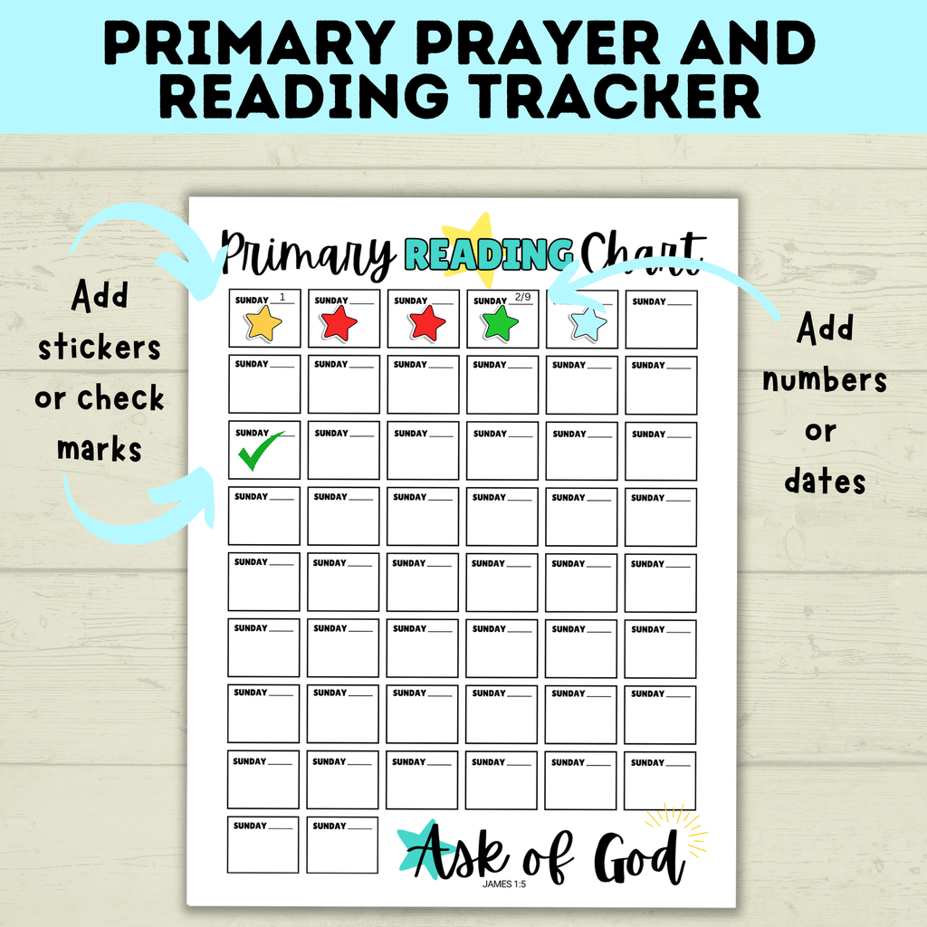 Primary Reading and Prayer Tracker | Prayer Tracker | Reading Tracker | Primary Printables | LDS Primary | Come Follow Me | Prayer Chart