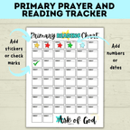 Primary Reading and Prayer Tracker | Prayer Tracker | Reading Tracker | Primary Printables | LDS Primary | Come Follow Me | Prayer Chart