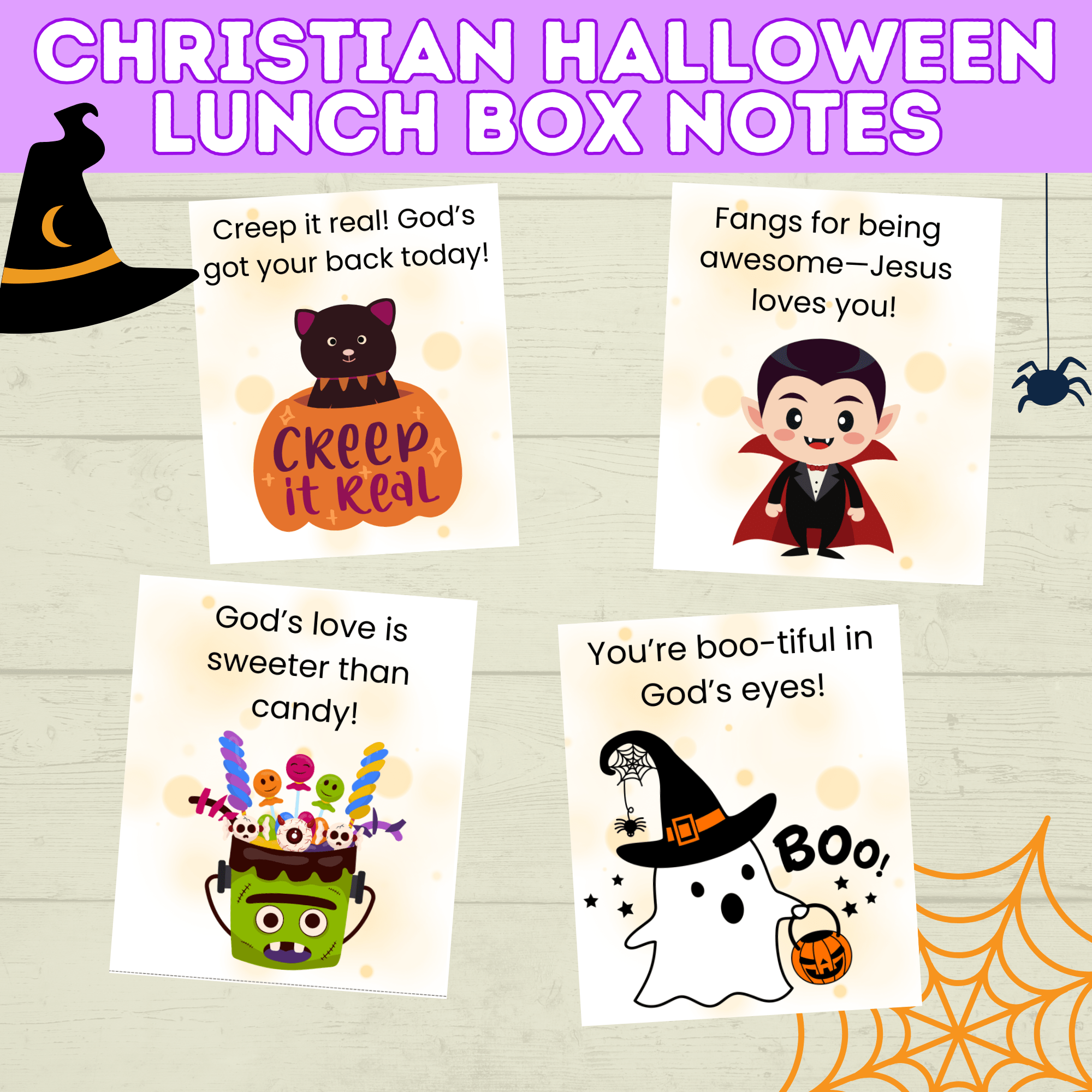 Christian Halloween Tags & Lunch Box Notes – Scripture Encouragement Cards for Kids | PDF digital download | Halloween Bible Notes
