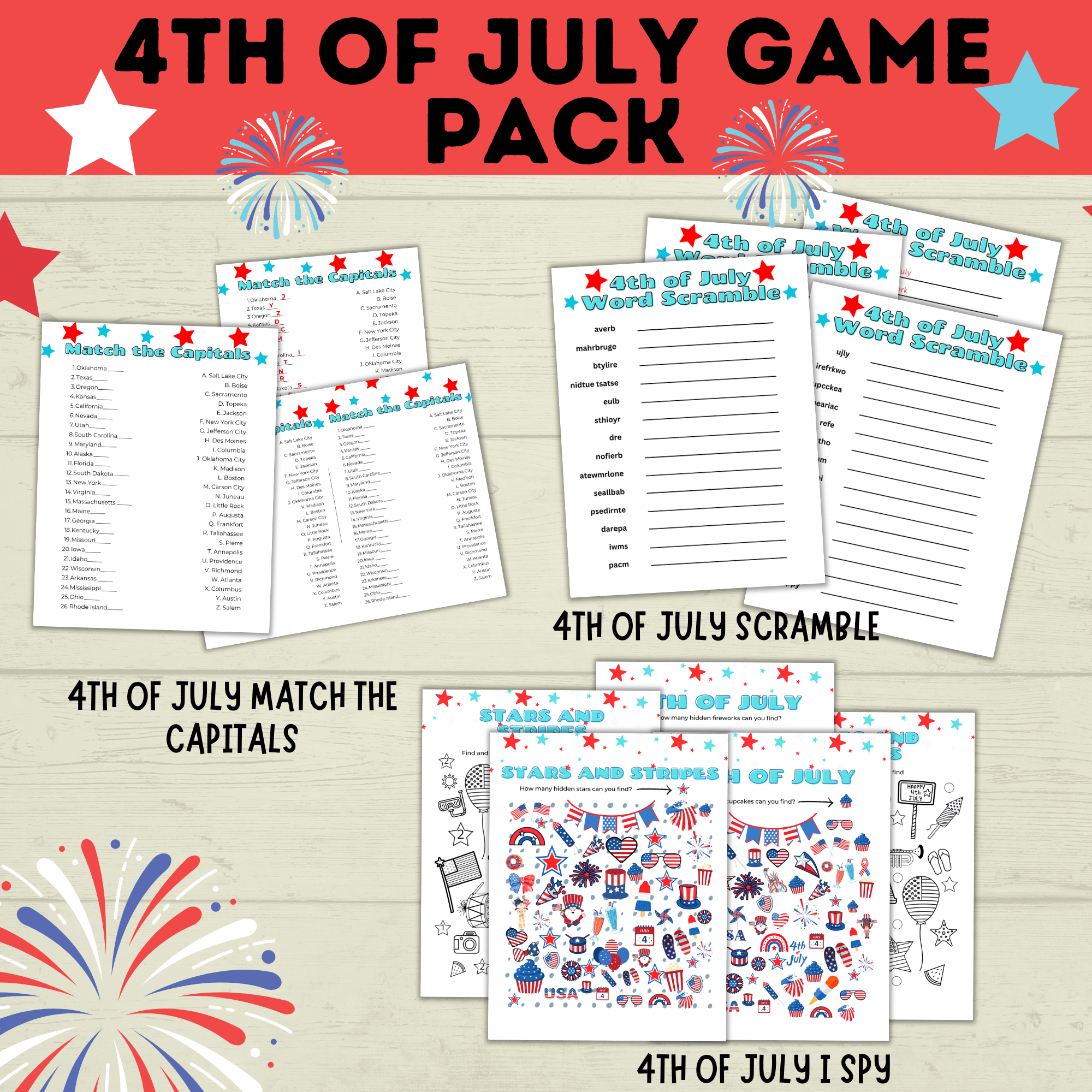 4th of July Games Pack | 4th of July Bundle | 4th of July Party Games Pack | Kids Games | Family Games | 4th of July Printables