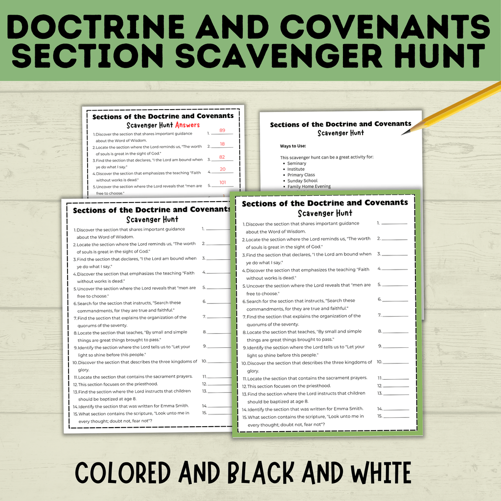 Doctrine and Covenants Scavenger Hunt | Sections of the Doctrine and Covenants Quiz | Come Follow Me | Kids Scavenger Hunt | Sunday School