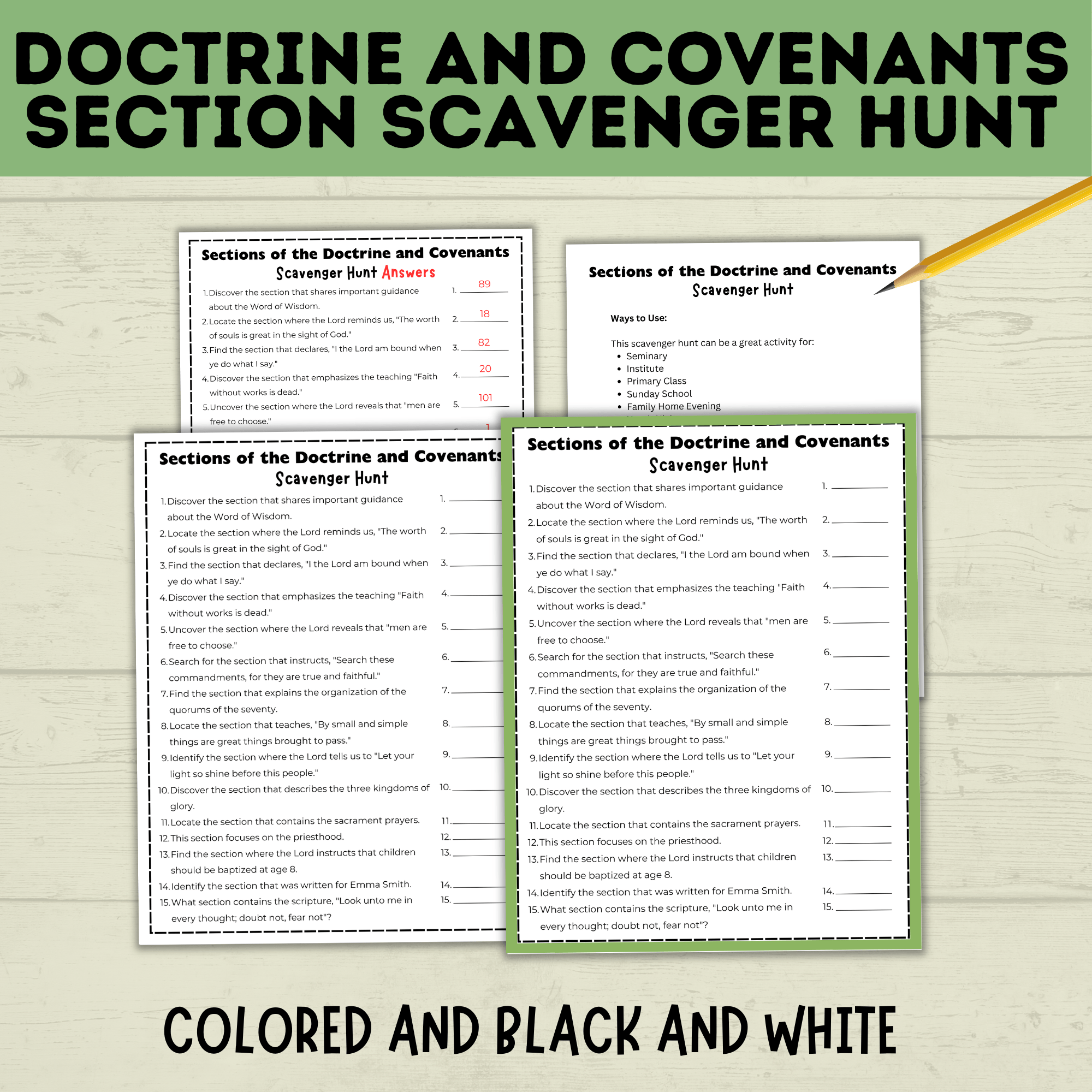 Doctrine and Covenants Scavenger Hunt | Sections of the Doctrine and Covenants Quiz | Come Follow Me | Kids Scavenger Hunt | Sunday School